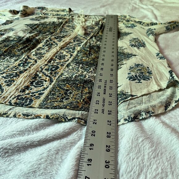 Lucky Brand Womens Boho Tunic Peasant Top XL Blue Floral 3/4 Sleeve Lightweight - Picture 7 of 10